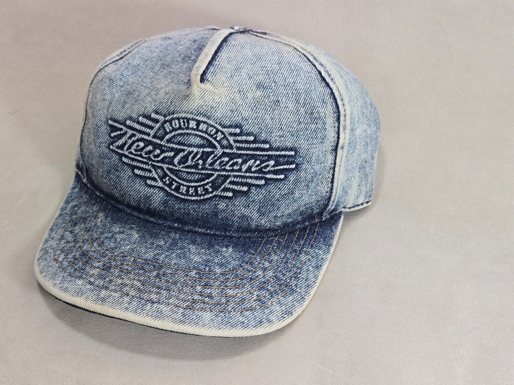 Vtg Bourbon Street New Orleans Acid Wash Denim Baseball Cap Snapback Hat Y2K 90s